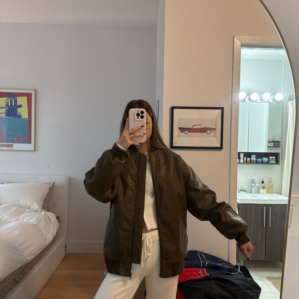 Topshop brown leather jacket